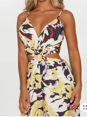 Fashion Nova Multi-Color Cutout Jumpsuit - Black, Yellow, Purple, Red, White